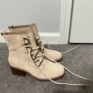 SOREL Women's  Suede Cate Lace Bootie Waterproof Leather Boots Beige